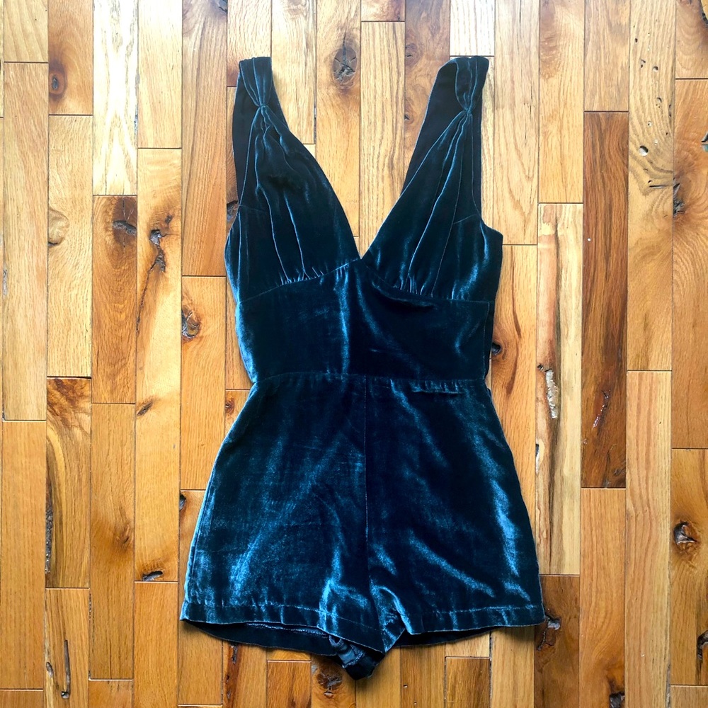 Reformation Teal Velvet Jumper Romper - size 0